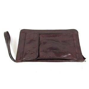 VTG Eel Skin Brown Wrislet Wallet Clutch Snap Pockets Outside & Inside Zip